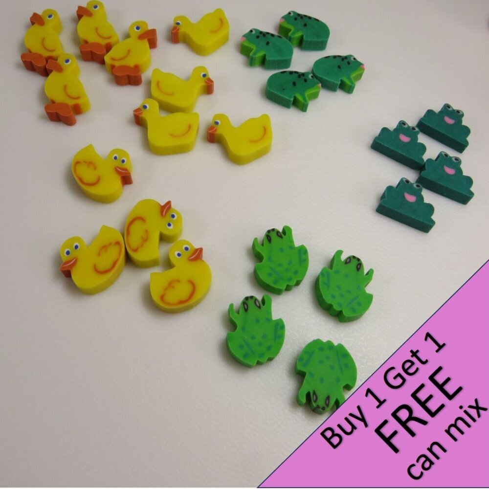 Easter Egg Filler: Small Ducks & Frogs Erasers (24 items)(they stand up)